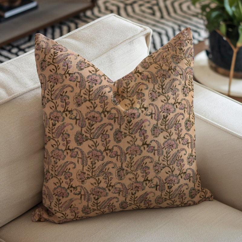 Housse de coussin en tissu 100% coton, housse de coussin décorative à motif de blocs de fleurs à motif floral traditionnel (Bagru Buti). 