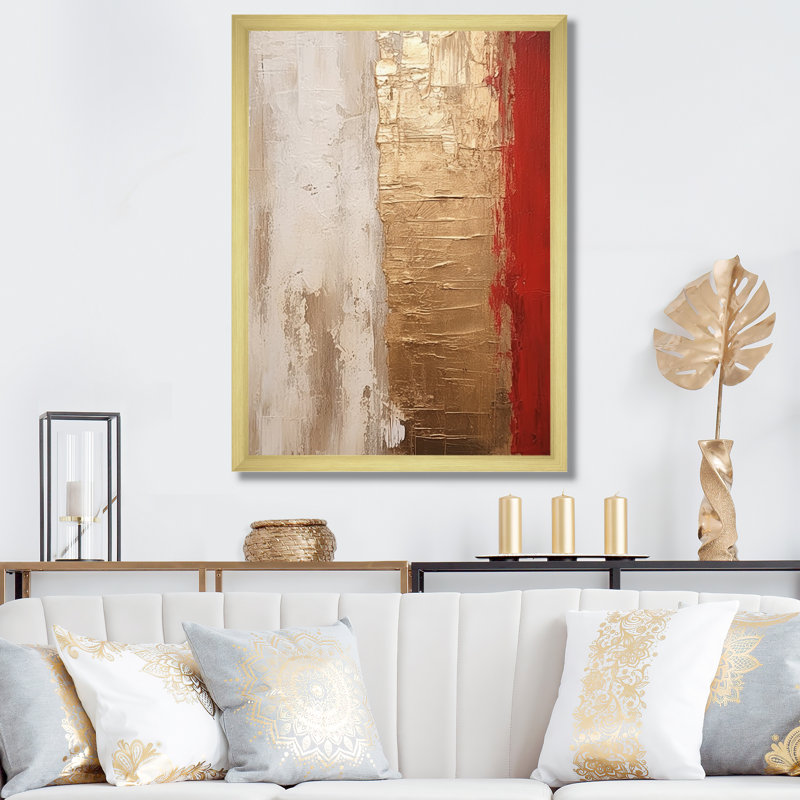 Pleine lune rédempte abstraite or et rouge I - peinture abstraite, art mural, H 44 po x l 34 po x P 1,5 po