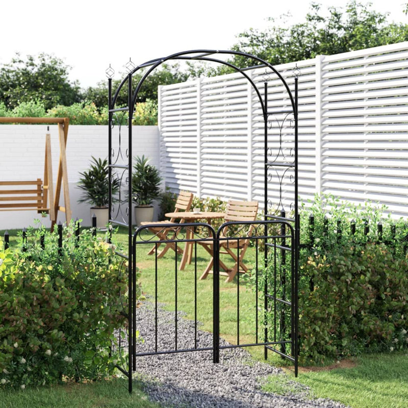 Red Barrel Studio® Garden Arch With Gate Black 42.5"X17.7"X92.5" Steel