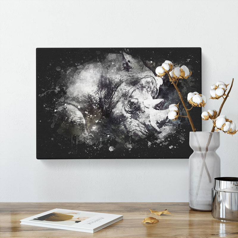 Resting Rhino - Wrapped Canvas, 60cm H x 91cm W x 3cm D