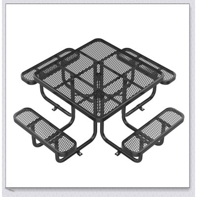 Table de pique-nique carrée de 46 pouces avec trou pour parasol, plateau en maille d'acier durable et pieds résistants à la rouille pour les rassemblements en plein air