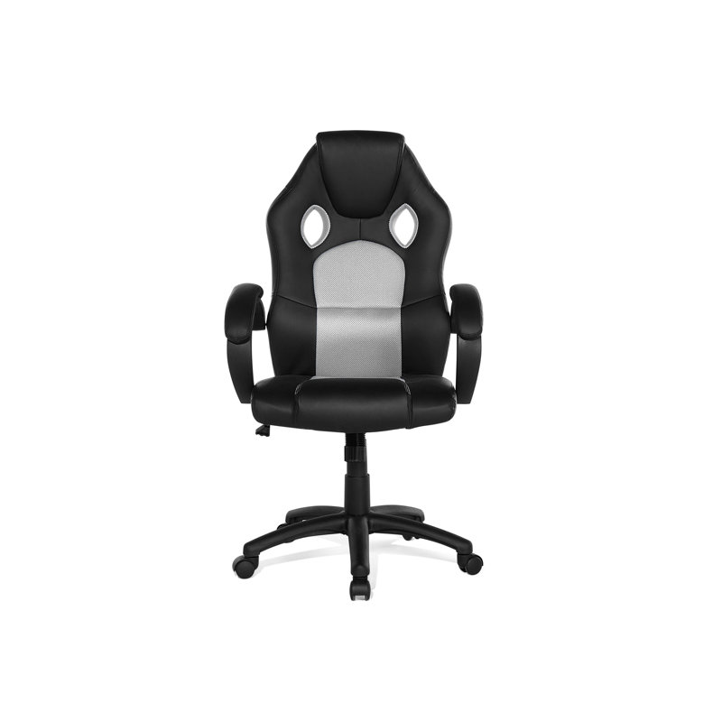 Symple Stuff Faux Leather Swiveling PC & Racing Game Chair, Grey/Black