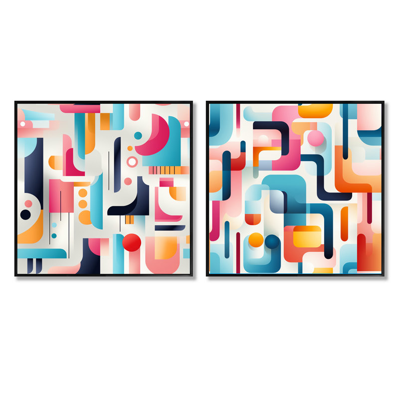Urban Abstraction III - ensemble de 2 collages carrés à formes abstraites, Cadre flottant noir, H 16 po x l 33 po