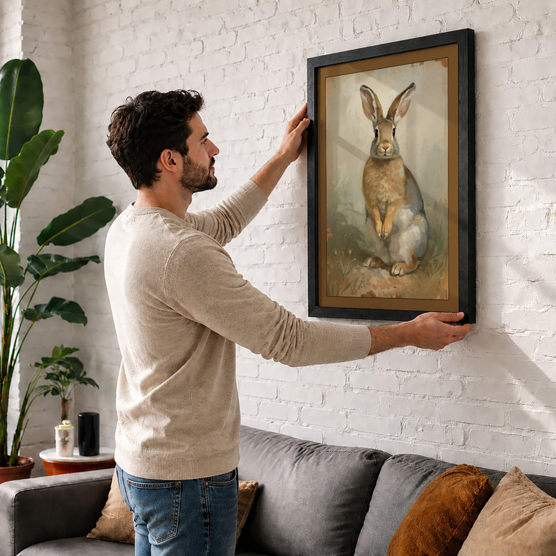 Watchful Hare Boho - Framed Print, A2 - 59.4 x 42.0 cm, White