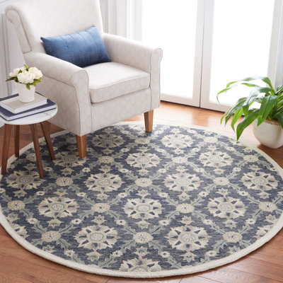 Martha Stewart Hand Tufted Wool/Cotton Damask Rug in Blue/Ivory
