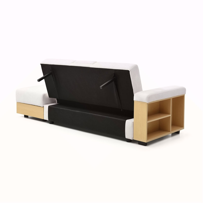 Canapé-lit convertible avec repose-pieds, table rabattable et tiroirs pour une utilisation multifonctionnelle dans les salons et les appartements