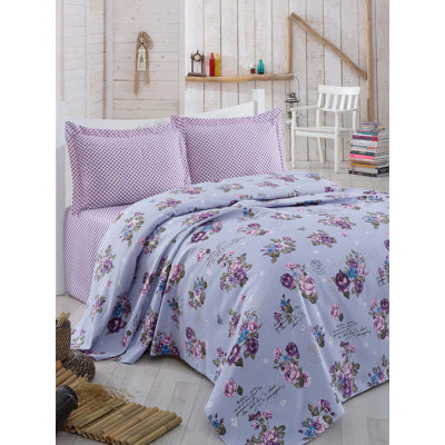 Ensemble de housse de couette en mélange de coton mauve / bleu 3 pièces Fritch