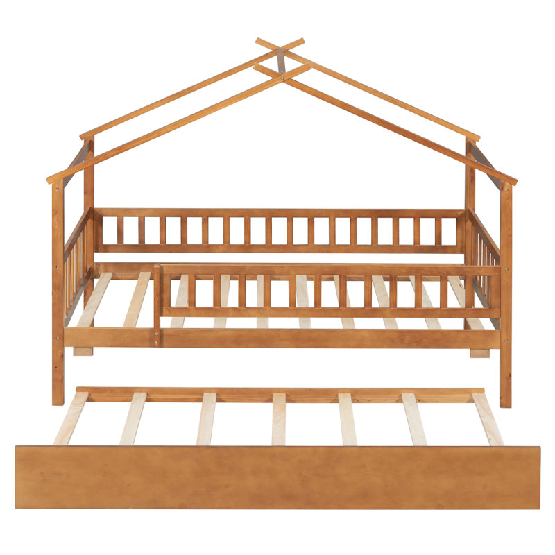 Lit simple en bois avec lit gigogne simple, Noyer