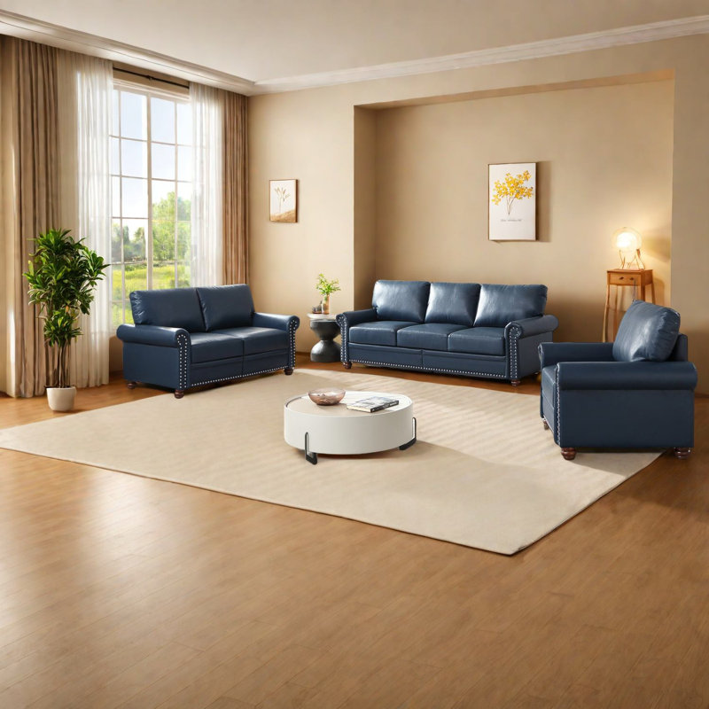 Canapés de rangement, cuir PU bleu marine, canapé modulaire 1 + 2 + 3 pour le salon