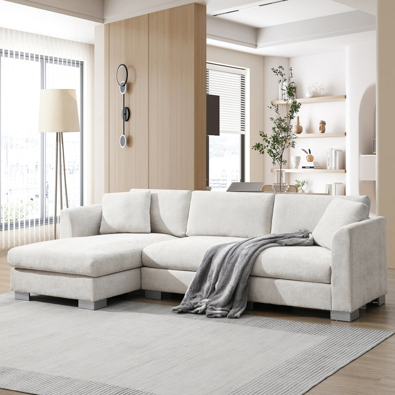 Mobilier modulaire en forme de L, 96 x 56 po, 4 avec housse en chenille, méridienne surdimensionnée, 2 coussins, pour salon, appartement, bureau, structure stable, pieds modernes en aluminium argenté, revêtement en forme de L, 4