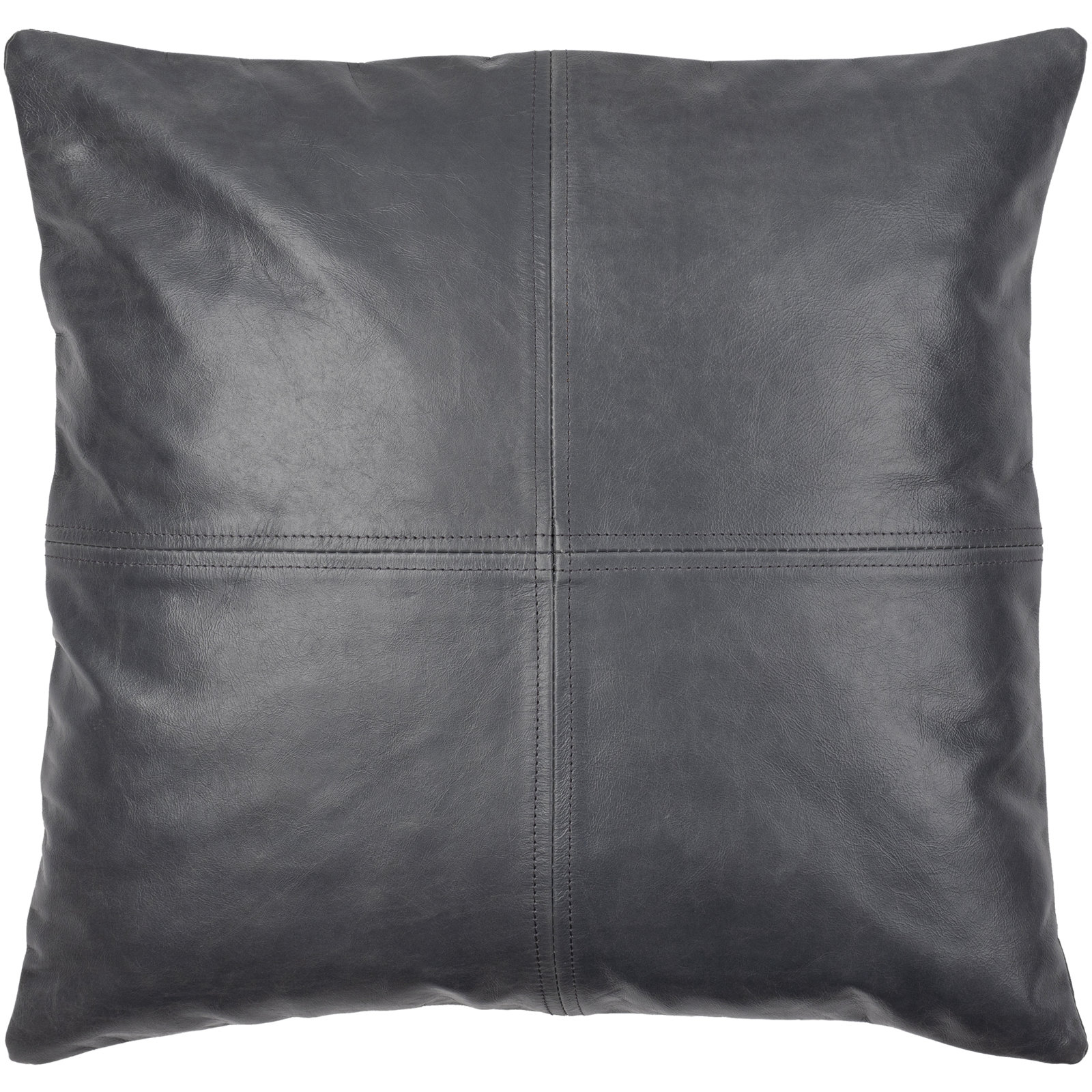 Declan Leather/Suede Pillow Cover, Down Fill, Black, 20" x 20"