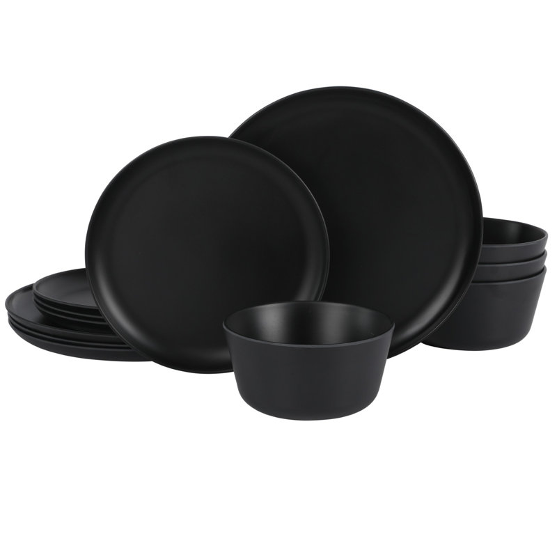 Service de table en mélamine 12 pièces Gibson Home Fairhope, Noir