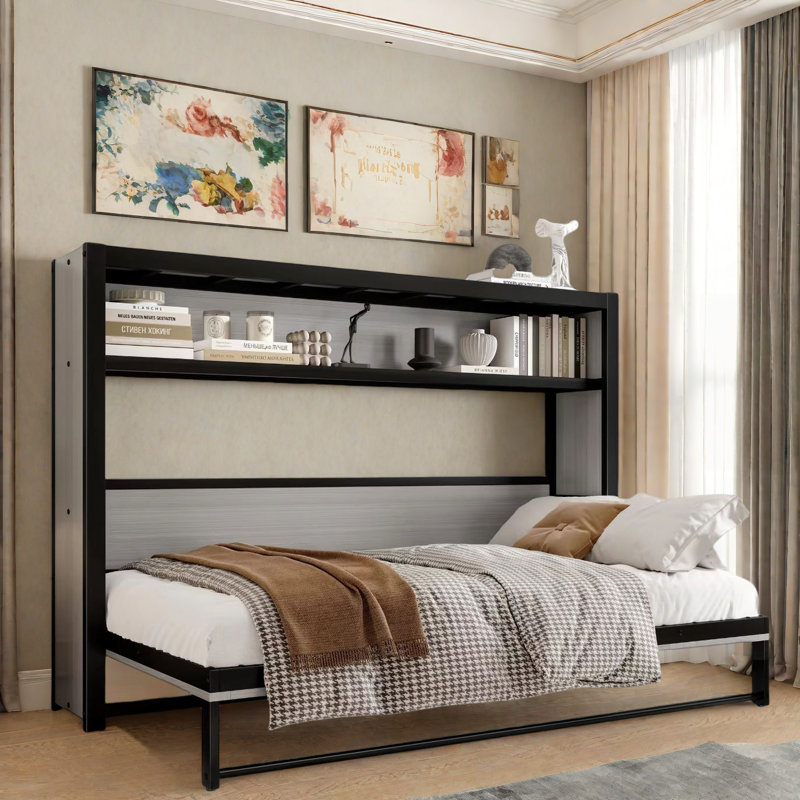 Lit escamotable avec tablettes Murphy, Gris