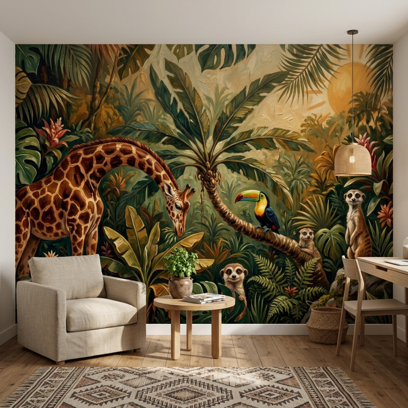 Papier peint girafe tropical, Non-Woven Nonpasted, 200 po x 120 po