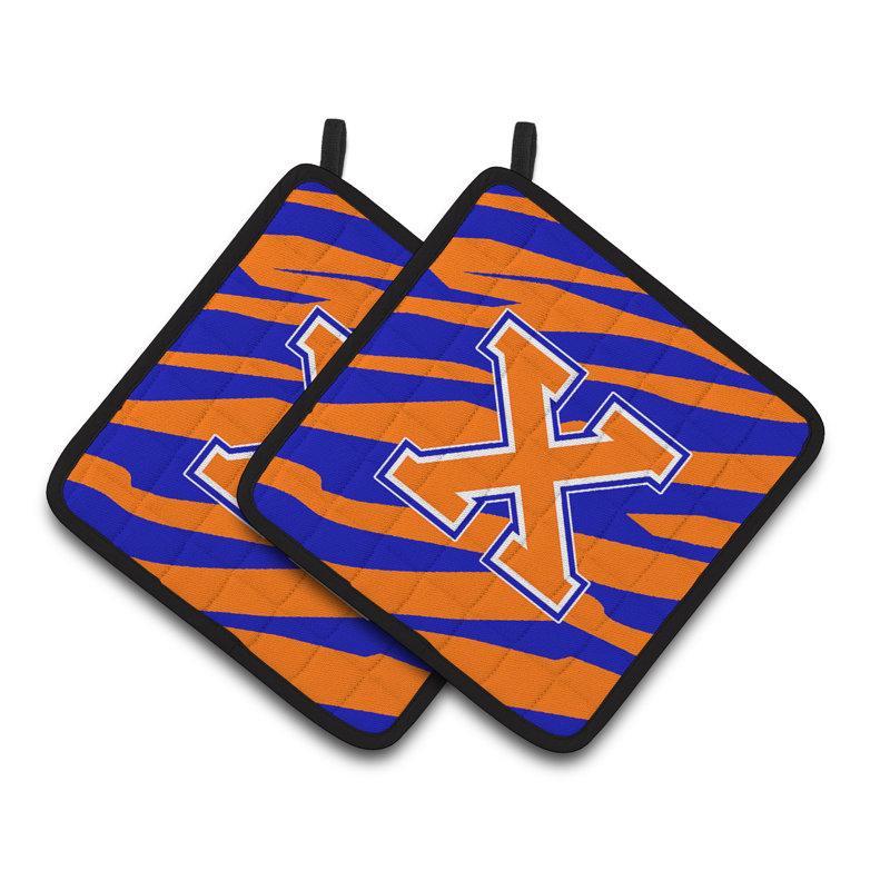 Tiger Stripe Potholder, X, Bleu / Orange
