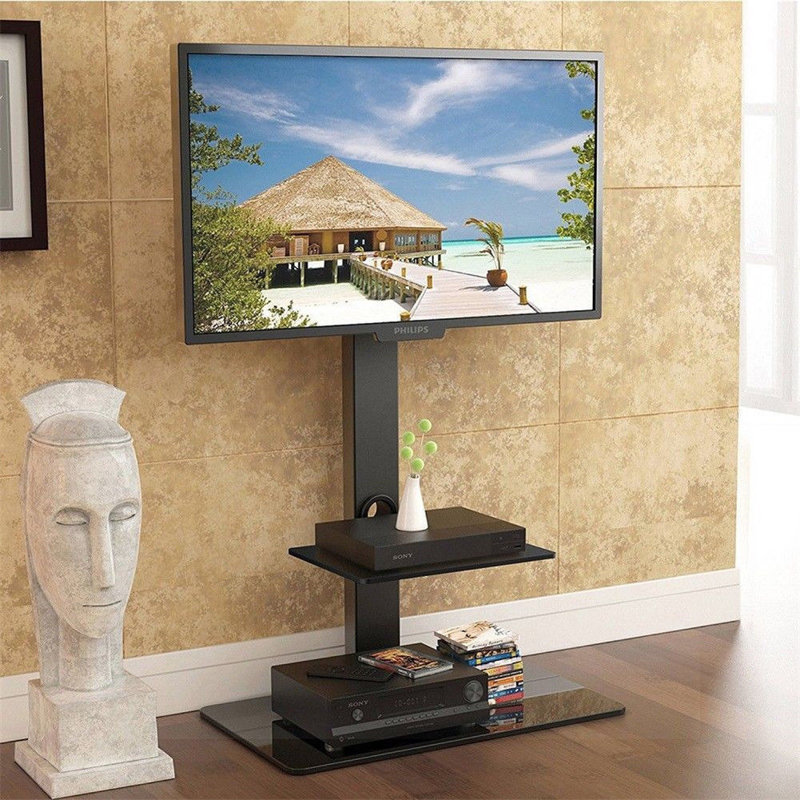 Aivree Black Adjustability Multi Screen Floor Stand Mount for Greater Than 50" with Shelving, Holds up to 30 kg.