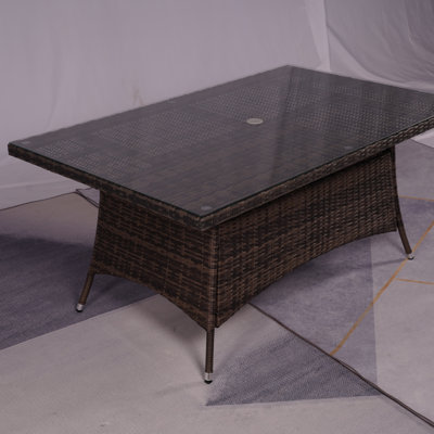 Rectangular Aluminum Wicker Dining Table With Umbrella Hole – (L62.99" X W39.37" X H28.35") by Latitude Run