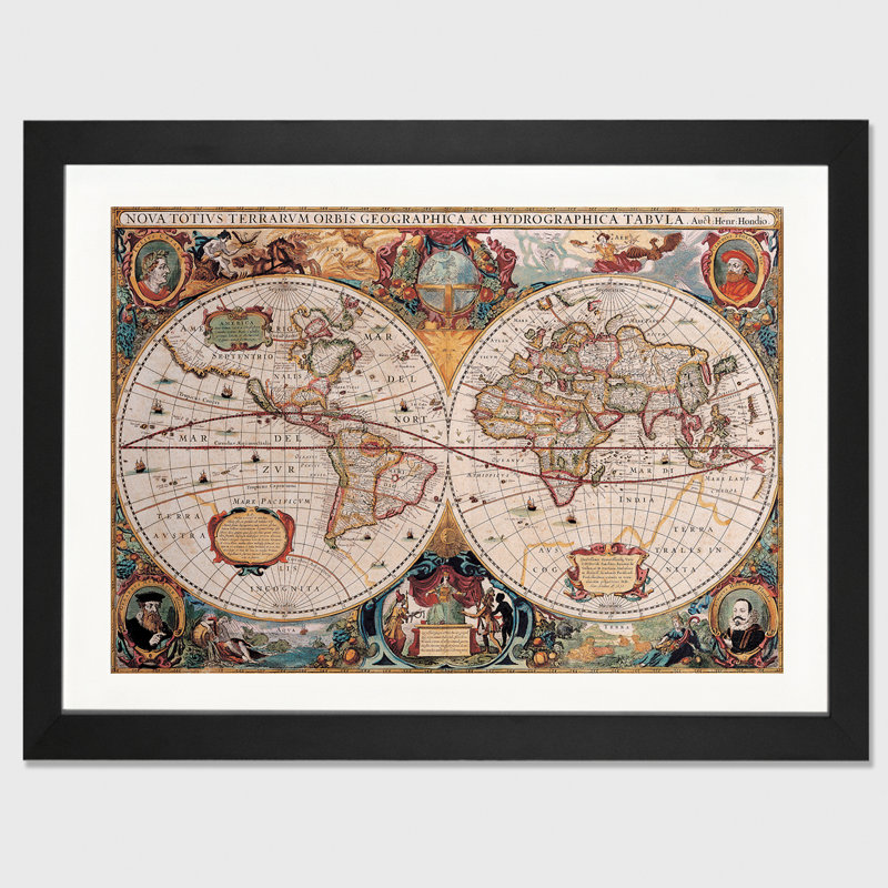 Impression encadrée « antique world map » par henricus hondius, Papier encadré blanc, H 16 po x l 24 po x P 1 po