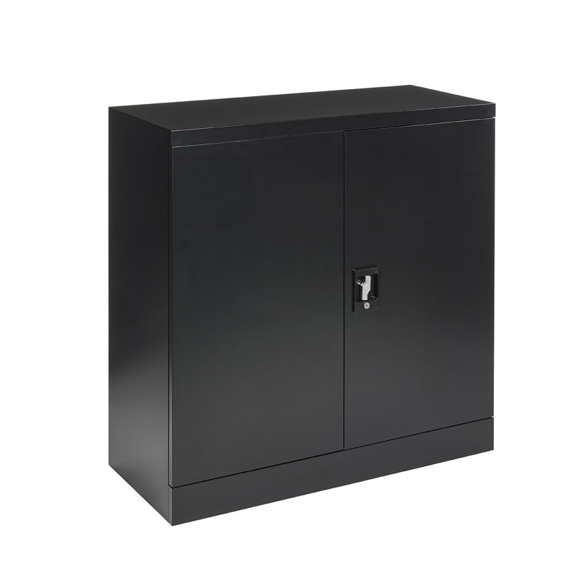 Hilliard Metal Storage Cabinet with Lock, 2 Doors,  1 Shelf Storage Cupboard for Files, Tools, Black