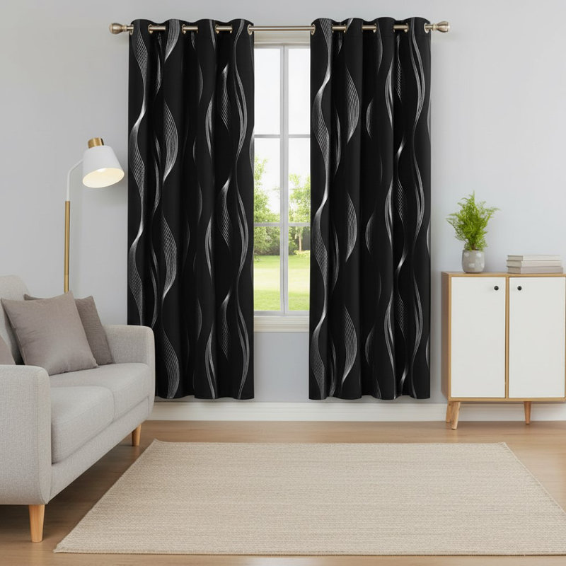 Blackout Curtain Panel Pair, Black, 132cm Width x 183cm Drop