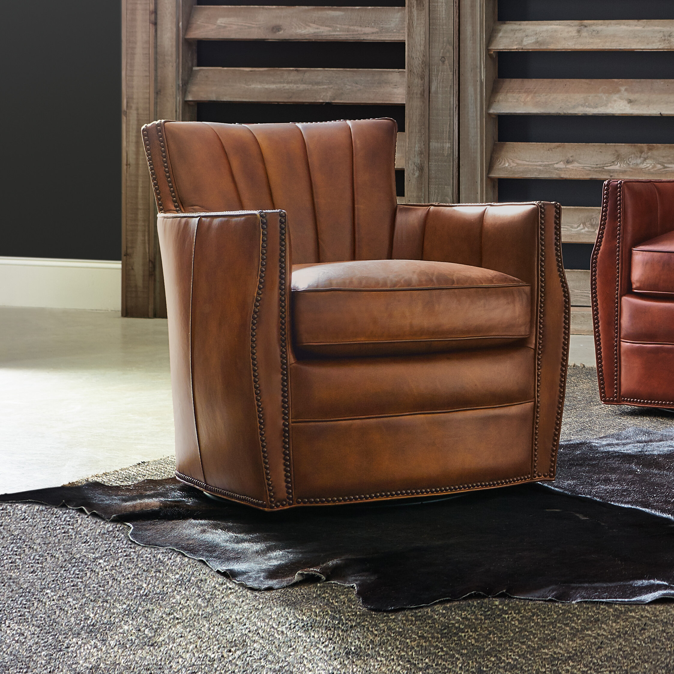 Carson Leather Swivel Club Chair 