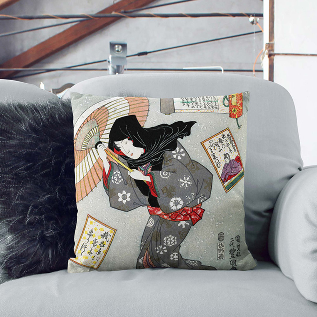 Woman in a Snow Storm by Utagawa Kunisada Cushion with Filling
