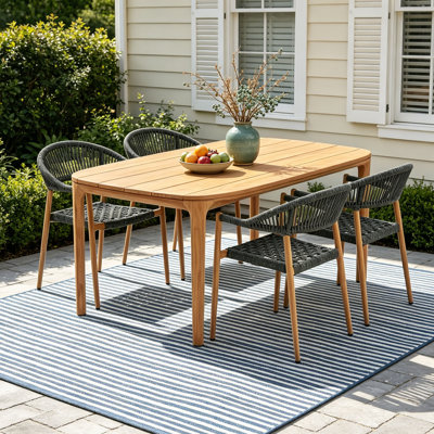 5-Piece Solid Teak Outdoor Dining Set, Rectangle Table with 4 Rope Chairs