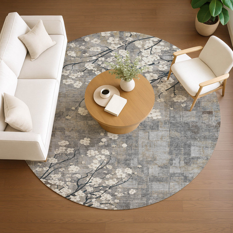 Machine Washable Indoor/Outdoor Boruta ACN2248 Floral Rug, Round 8'