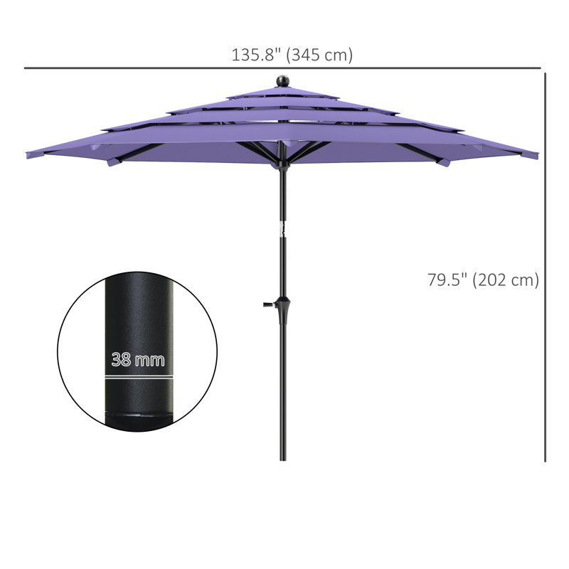 Parasol de patio 10,7 pi, parasol 4 niveaux avec manivelle, 8 baleines, mauve