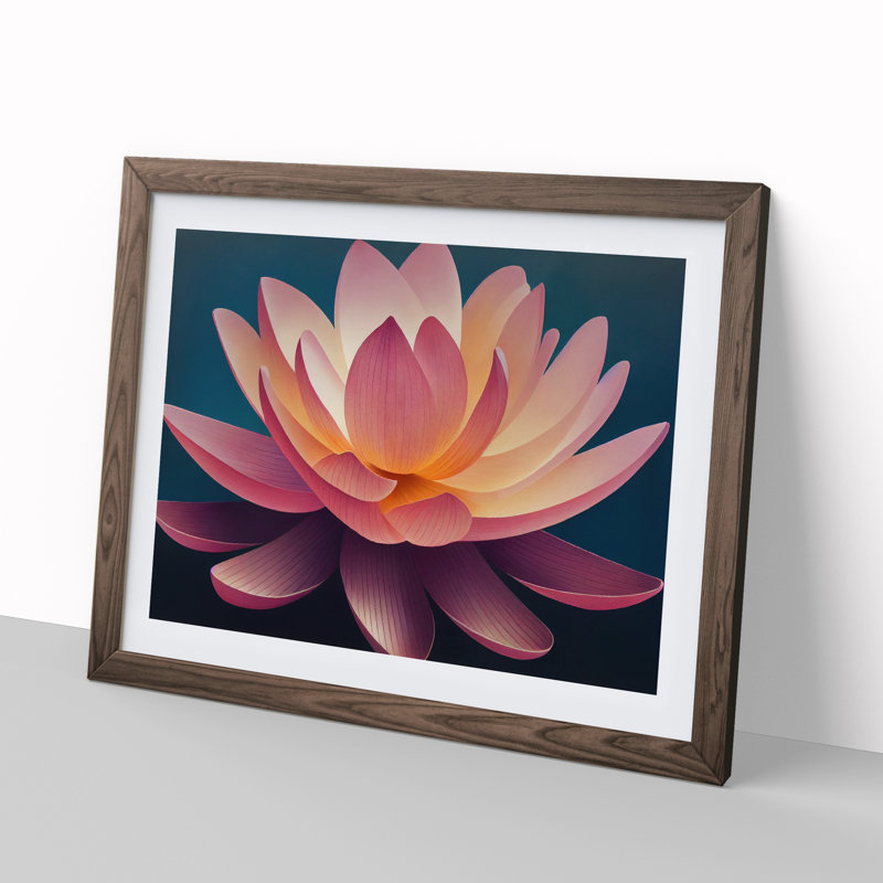 Pure Lotus Flower 1 Piece Single Picture Frame Wall Art, 34cm H x 46cm W x 2cm D, Walnut