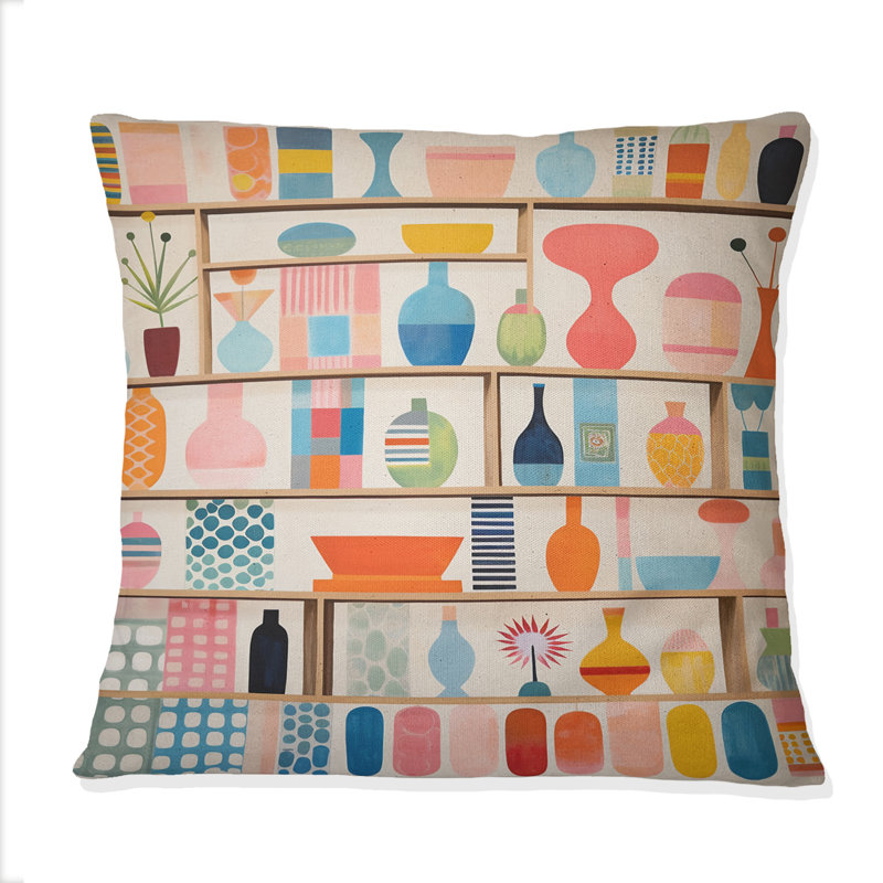 Coussin rose imprimé Mid Century
