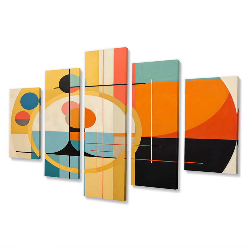 Odyssey Midcentury Retro Abstract Geometrics - Modern Midcentury Wall Art Print - 5 Panels