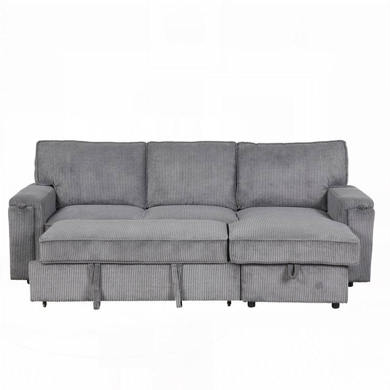Upholstered Sectional, Gray Corduroy