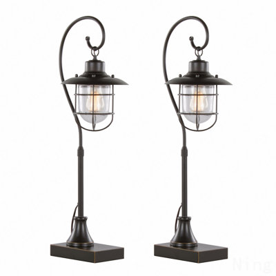33" Contemporary Metal Task Lamp In Oil Rubbed Bronze With Clear Glass Shade From Grandview Gallery By Lumisource - Set Of 2