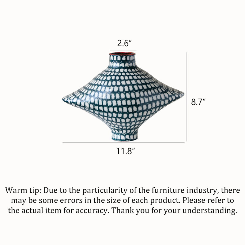 Abstract Grid Pattern Hand Painted Ceramic Accent Vase