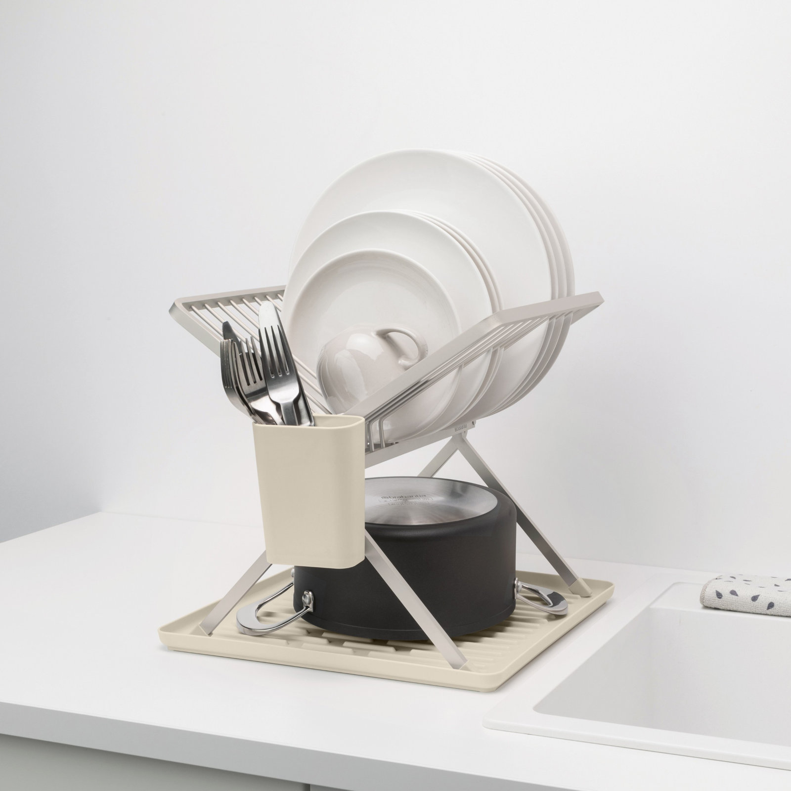 Brabantia Foldable Dish Rack, 27.3" H x 18" W x 5.5" D, Soft Beige