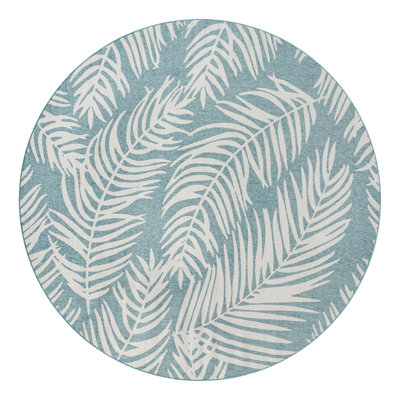 Pinion Floral Machine Woven Polypropylene Indoor / Outdoor Area Rug in Teal