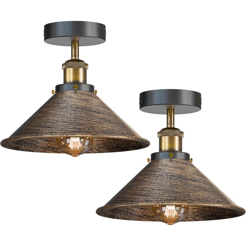 Semi Flush Mount, Black, Brushed Copper