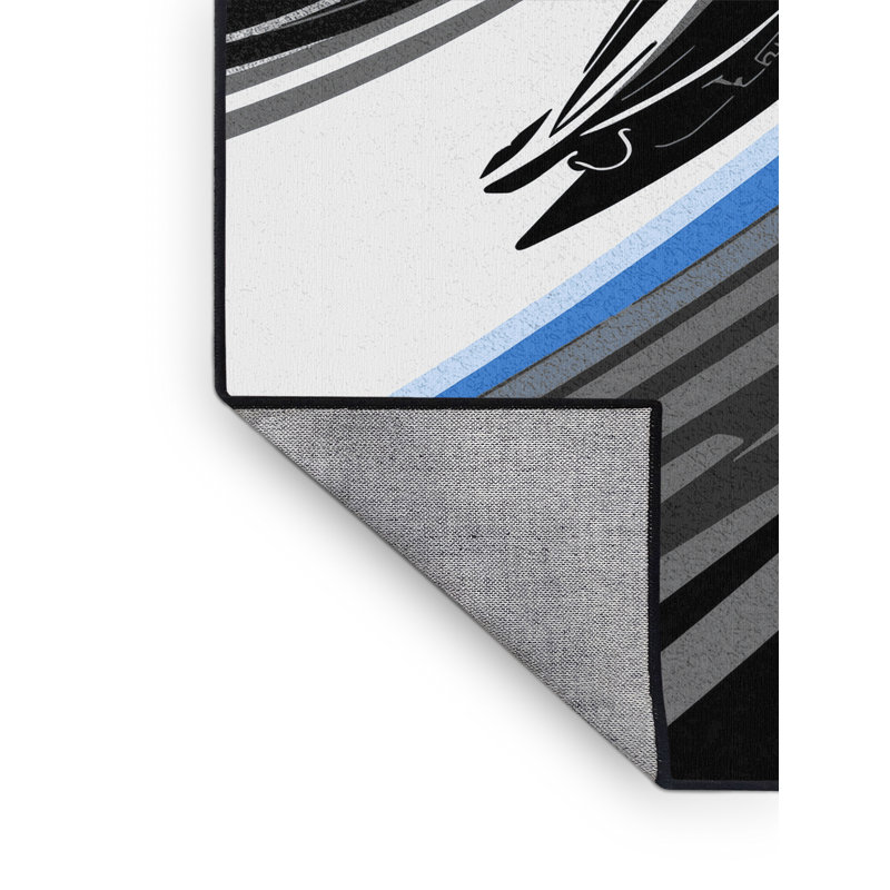 Tapis noir élégant et lavable à la machine Rayan Luge Race, 6 x 9