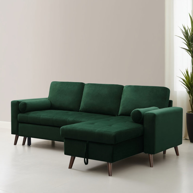 Canapé-lit modulaire réversible avec méridienne 88,12 po, Velours vert