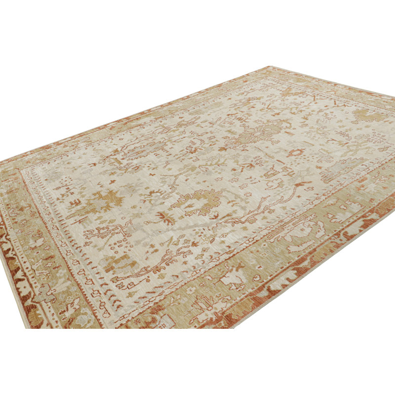 Rug & Kilim’S Oushak Style Rug In White With Gold Floral Patterns, Rectangle 8'11" x 9'3"