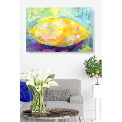 Citron, designer, coups de pinceau, reproduction de peinture, fruit, jaune, vert, bleu, mauve, coloré, cyan, bleu sarcelle