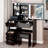 37" Middle Size Left Drawer Desktop Vanity Table + Cushioned Stool-1981542205