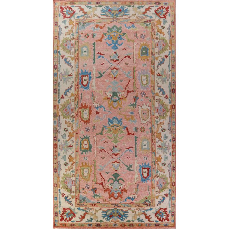 Grand tapis indien fait à la main en laine rose Oushak 9 x 18