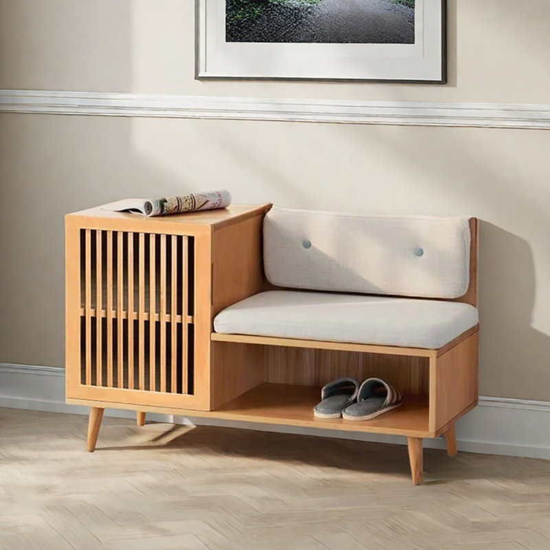 43.3in Rattan Woven Shoe Bench