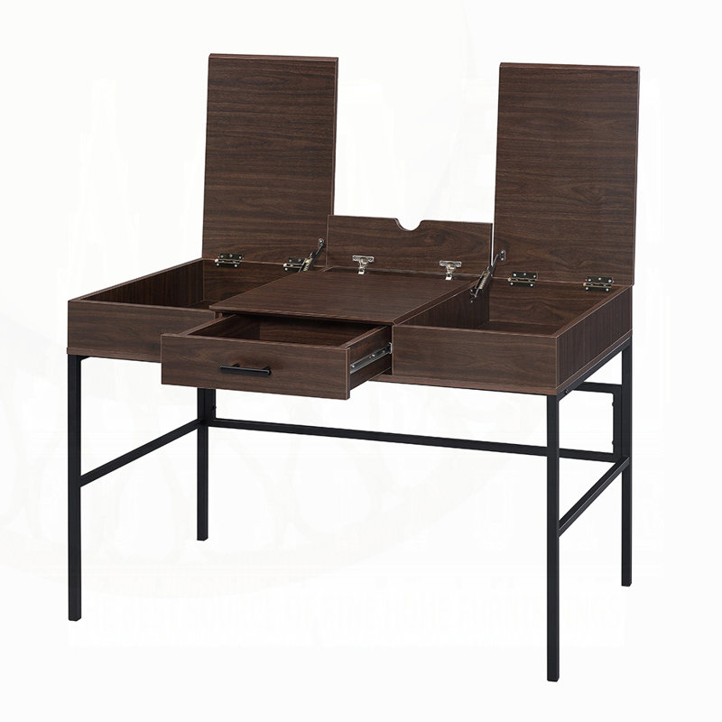 Bureau d'écriture à 1 tiroir en chêne et noir avec port USB, parfait pour les espaces de travail modernes et l'organisation efficace.