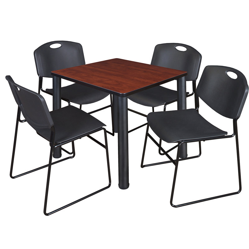 Plateau de table Kee Square, 4 chaises empilables Zeng, H 29 po x l 30 po x P 30 po, Cerisier/Noir, Noir