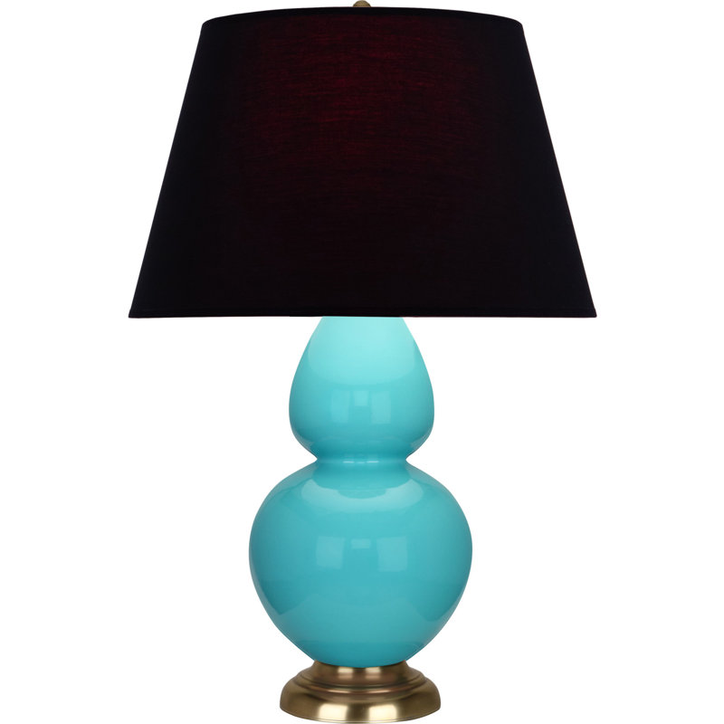 Lampe de table double gourde en céramique, Noir / Rouge, Bleu œuf glacé / laiton, Laiton