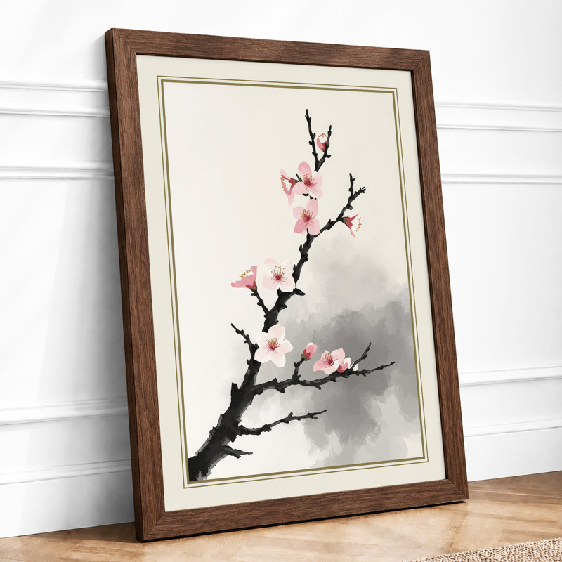 Moonlit Cherry Blossom Japandi - Framed Print, Walnut, A3 - 42.0 x 29.7 cm