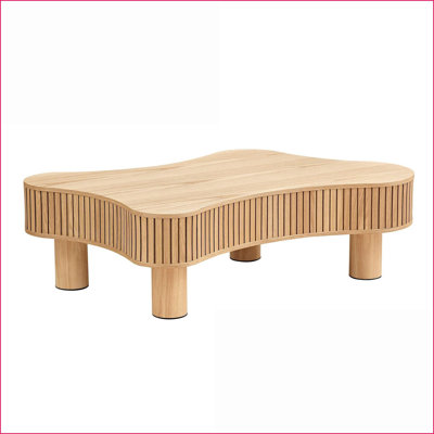 Table basse de 42,52 pouces de forme irrégulière d'aspect bois, peu encombrante, facile à assembler pour le salon, la chambre à coucher